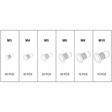 Écrous à Rivet 150 Pcs Acier Au Carbone M3-M10 YATO 4 Écrous à Rivet 150 Pcs Acier Au Carbone M3-M10 YATO – Image 4