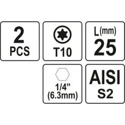 YATO 2 Embouts 1/4" X25mm Torx T10