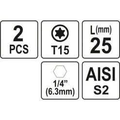 YATO 2 Embouts 1/4" X25mm Torx T15