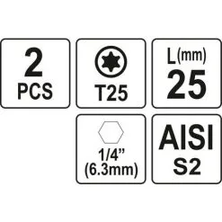 YATO 2 Embouts 1/4" X25mm Torx T25
