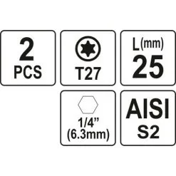 YATO 2 Embouts 1/4" X25mm Torx T27