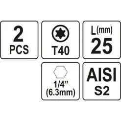 YATO 2 Embouts 1/4" 25mm Torx T40
