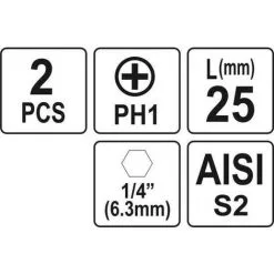 YATO 2 Embouts 1/4" 25mm PH1