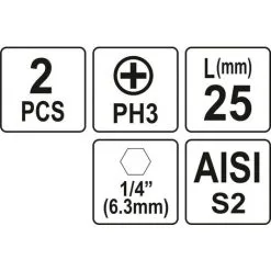 YATO 2 Embouts 1/4" 25mm PH3