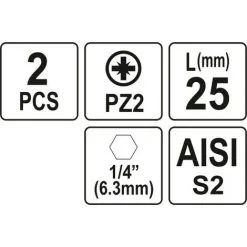 YATO 2 Embouts 1/4" 25mm PZ2