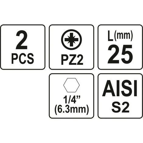 YATO 2 Embouts 1/4" 25mm PZ2 1 YATO 2 Embouts 1/4" 25mm PZ2