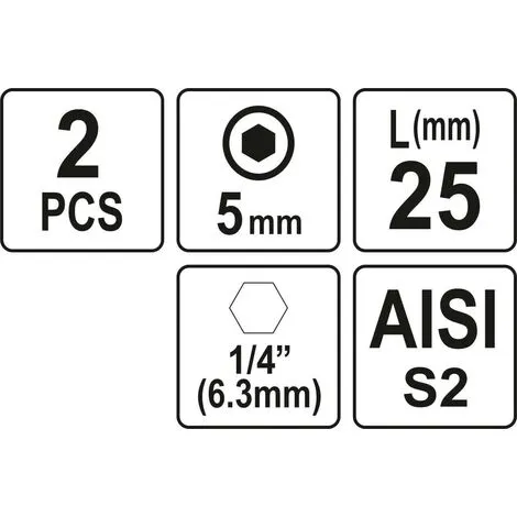 YATO 2 Embouts 1/4" 25mm HEX H5 2 YATO 2 Embouts 1/4" 25mm HEX H5 – Image 2